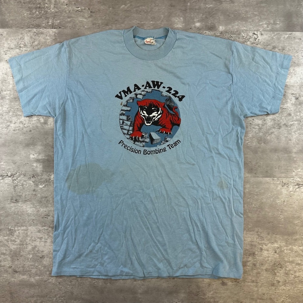 Vintage 80s Stedman VMA-AW-224 Precision Bombing Team T-Shirt Blue XL USMC